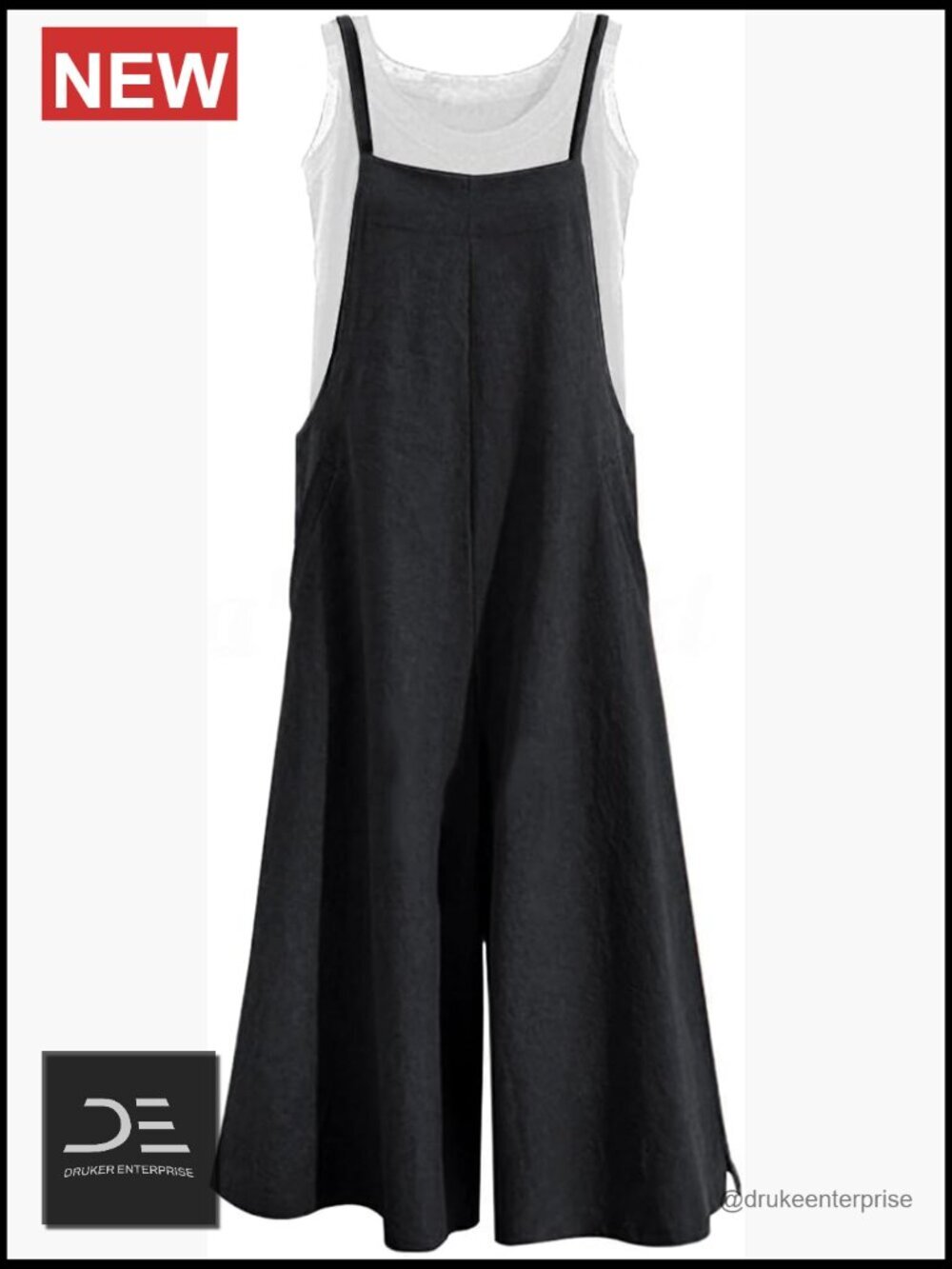 100% Cotton Casual Loose Wide Leg Jumpsuit with Pockets